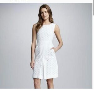 White Mini Dress Bridal Shower LWD Eyelet Lace Classy DVF Carpreena 4 pockets